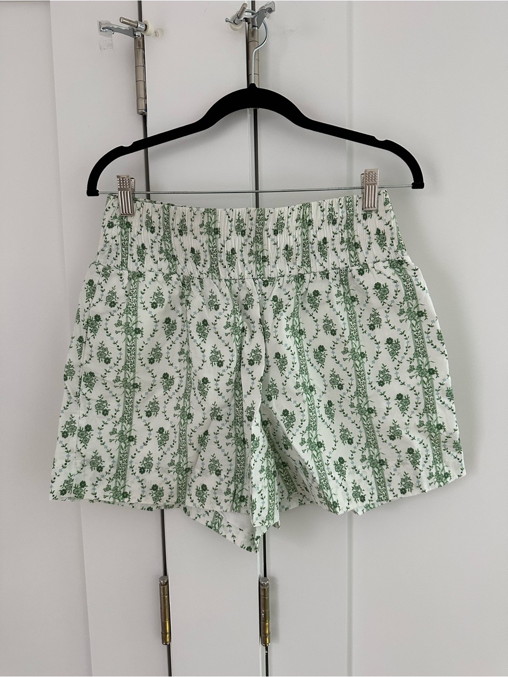 Hill House white shorts with green floral print
